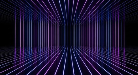 Abstract Neon Grid Tunnel Perspective Futuristic Background with Blue and Purple Light Streaks