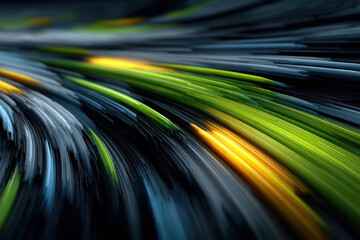 An abstract digital image of dynamic light streams forming smooth, curved lines against a dark background. 