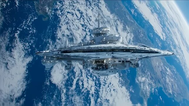 Star Destroyer Orbiting Earth - A Sci-Fi Vision of Space Domination.