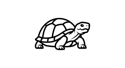 A black and white illustration of a turtle, with a patterned shell and a simple design