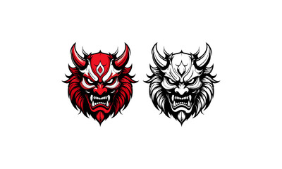 Obraz premium Demon Mask Mascot Logo Set in Red and Black Style