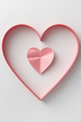 立体感のある紙ハートを主役にしたモノラインハート枠の縦デザイン. 生成AI