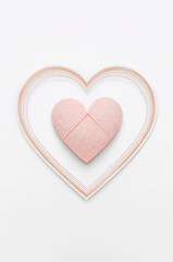 国際女性デー向けのやさしい印象の紙ハートとモノライン枠の縦背景. 生成AI