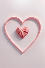 招待状の表紙に使える連続線ハートフレームと紙ハートのシンプル構図. 生成AI