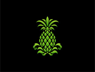 Green pineapple graphic on a black background