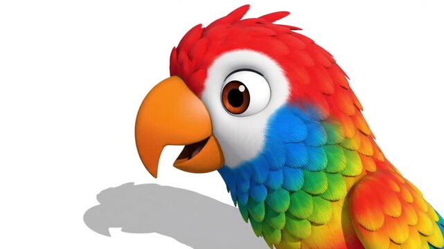 A colorful cartoon parrot head shown in isolation on a white background, designed for preschool animal learning materials.