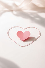 ミニマル好きに刺さるモノラインハート枠と紙質表現の縦背景デザイン. 生成AI