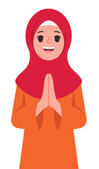 Smiling muslim woman with hand praying illustration