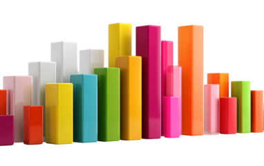 Modern bar chart with vibrant colors highlighting information display and reporting concept isolated on transparent background PNG