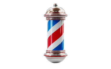 Rotating barber pole with shiny surface highlighting salon sign, hair styling, and vintage look isolated on transparent background PNG