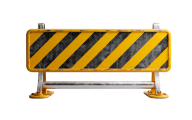 Construction barrier featuring bold stripes and sturdy base illustrating caution and restricted area isolated on transparent background PNG