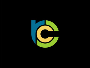 Abstract rc letter logo design on black