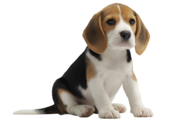 Young beagle in alert posture emphasizing adorable features and realistic canine anatomy isolated on transparent background PNG