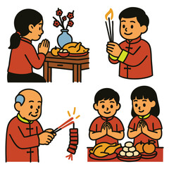 Celebration family tradition offering food prayer incense culture togetherness respect