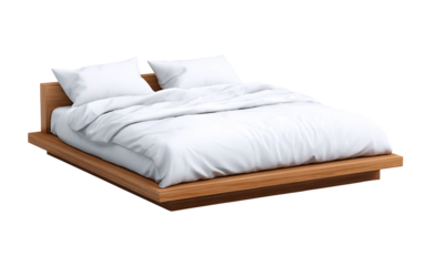Detailed bed with smooth sheets highlighting home furniture, relaxation, and bedroom style isolated on transparent background PNG