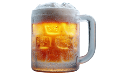Frosted beer mug featuring transparent glass illustrating beverage container and cold refreshment isolated on transparent background PNG