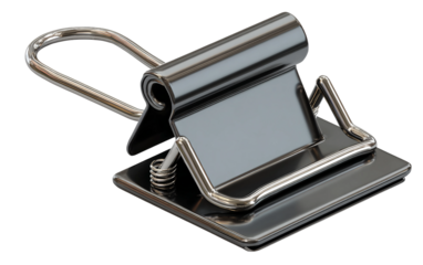 Binder clip with matte black grips and metal construction showing office stationery and practical use isolated on transparent background PNG