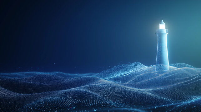 Tech illustration of a lighthouse in the ocean