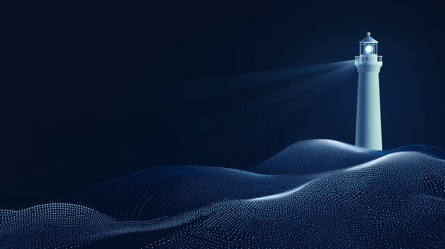 Tech illustration of a lighthouse in the ocean