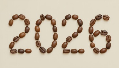 Coffee beans forming number 2026 on light background
