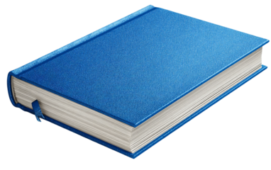 Detailed blue book featuring page edges and spine texture emphasizing literature, knowledge, and study isolated on transparent background PNG