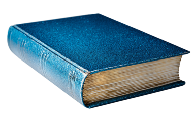 Hardcover blue book illustration highlighting binding quality, page detail, and educational concept isolated on transparent background PNG