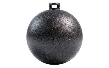 Black spherical bomb with visible fuse highlighting safety study, realistic object, and hazard concept isolated on transparent background PNG
