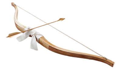 Archery bow with drawn string highlighting traditional weapon, shooting posture, and functionality isolated on transparent background PNG