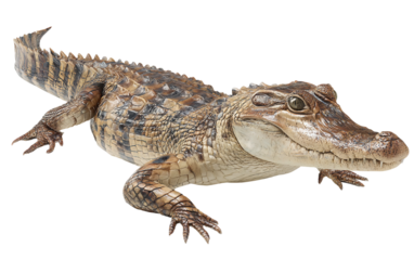 Resting caiman emphasizing realistic texture, predator anatomy, and detailed wildlife observation isolated on transparent background PNG