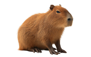 Capybara sitting calmly with relaxed posture gentle expression and peaceful wildlife presence isolated on transparent background PNG