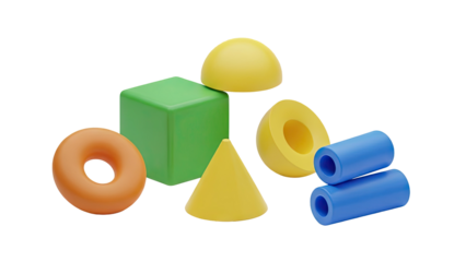 3D Collection of colorful 3D geometric shapes transparent background