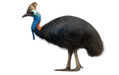 Majestic cassowary illustration showing upright posture vibrant plumage and wildlife elegance isolated on transparent background PNG