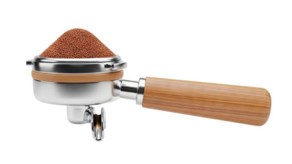 3D Espresso Portafilter with Coffee Grounds on transparent background