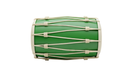 3D Green barrel drum with rope lacing on transparent background
