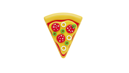 3D Cartoon Slice of Pepperoni Pizza with Toppings on transparent background
