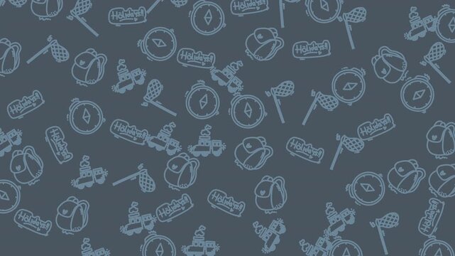 Repeating pattern featuring camping gear on a blue background. Perfect for outdoor, adventure, camping, and recreation themed designs.