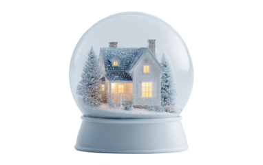 Winter snow globe illustration featuring cozy house scene seasonal charm and festive holiday mood isolated on transparent background PNG