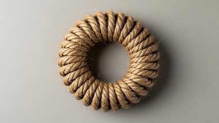 Stylish rope wreath on a neutral background presents nautical theme