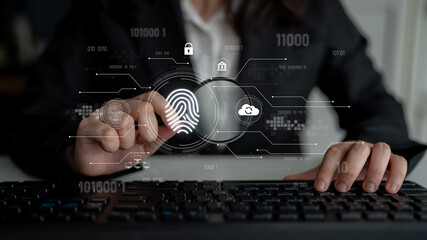 Biometric fingerprint identification and cybersecurity system ensuring secure access, identity verification, cloud data protection, and digital safety Latch