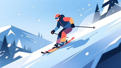 Winter skier racing down slope