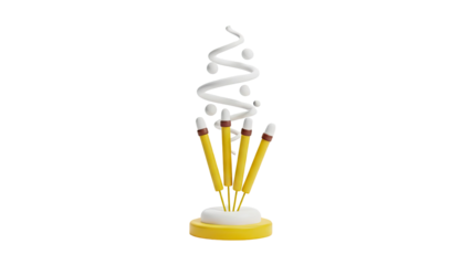 3D Conceptual 3D render of pencils with swirling smoke and spheres on transparent background