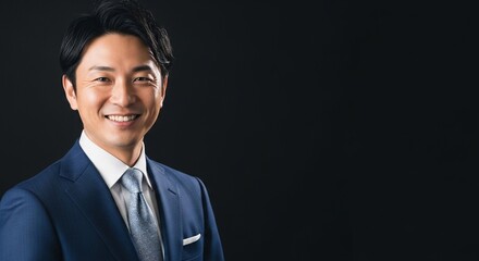 信頼感あふれる笑顔の日本人男性ビジネスマン：エグゼクティブなスーツ姿のポートレート
