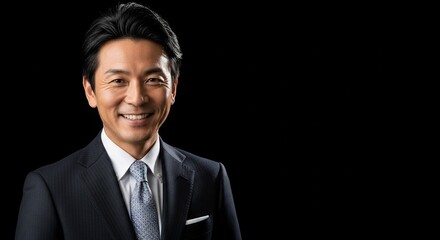 信頼感あふれる笑顔の日本人男性ビジネスマン：エグゼクティブなスーツ姿のポートレート