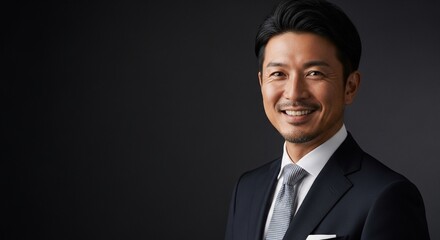 信頼感あふれる笑顔の日本人男性ビジネスマン：エグゼクティブなスーツ姿のポートレート