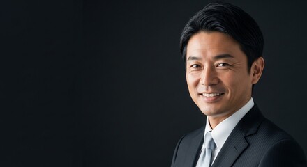 信頼感あふれる笑顔の日本人男性ビジネスマン：エグゼクティブなスーツ姿のポートレート