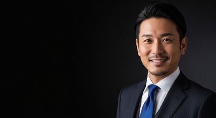 信頼感あふれる笑顔の日本人男性ビジネスマン：エグゼクティブなスーツ姿のポートレート