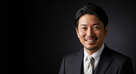 信頼感あふれる笑顔の日本人男性ビジネスマン：エグゼクティブなスーツ姿のポートレート