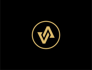 Va letter logo in circle on black background