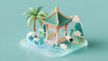 Chinese Style Architecture and Nature Icon Set