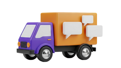 3D Cartoon Truck with Chat Bubbles on transparent background